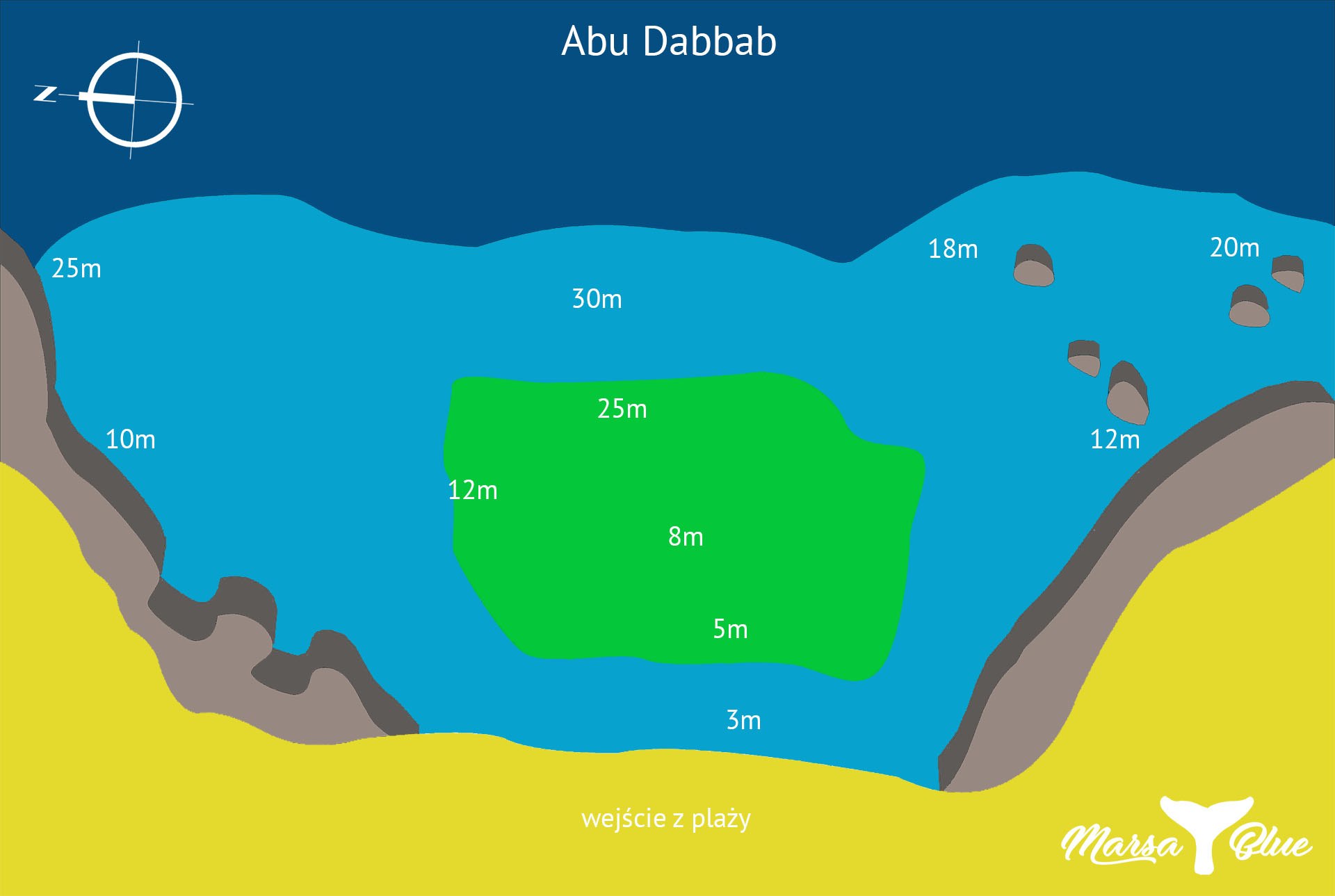 Abu Dabbab - Mapa spotu nurkowego